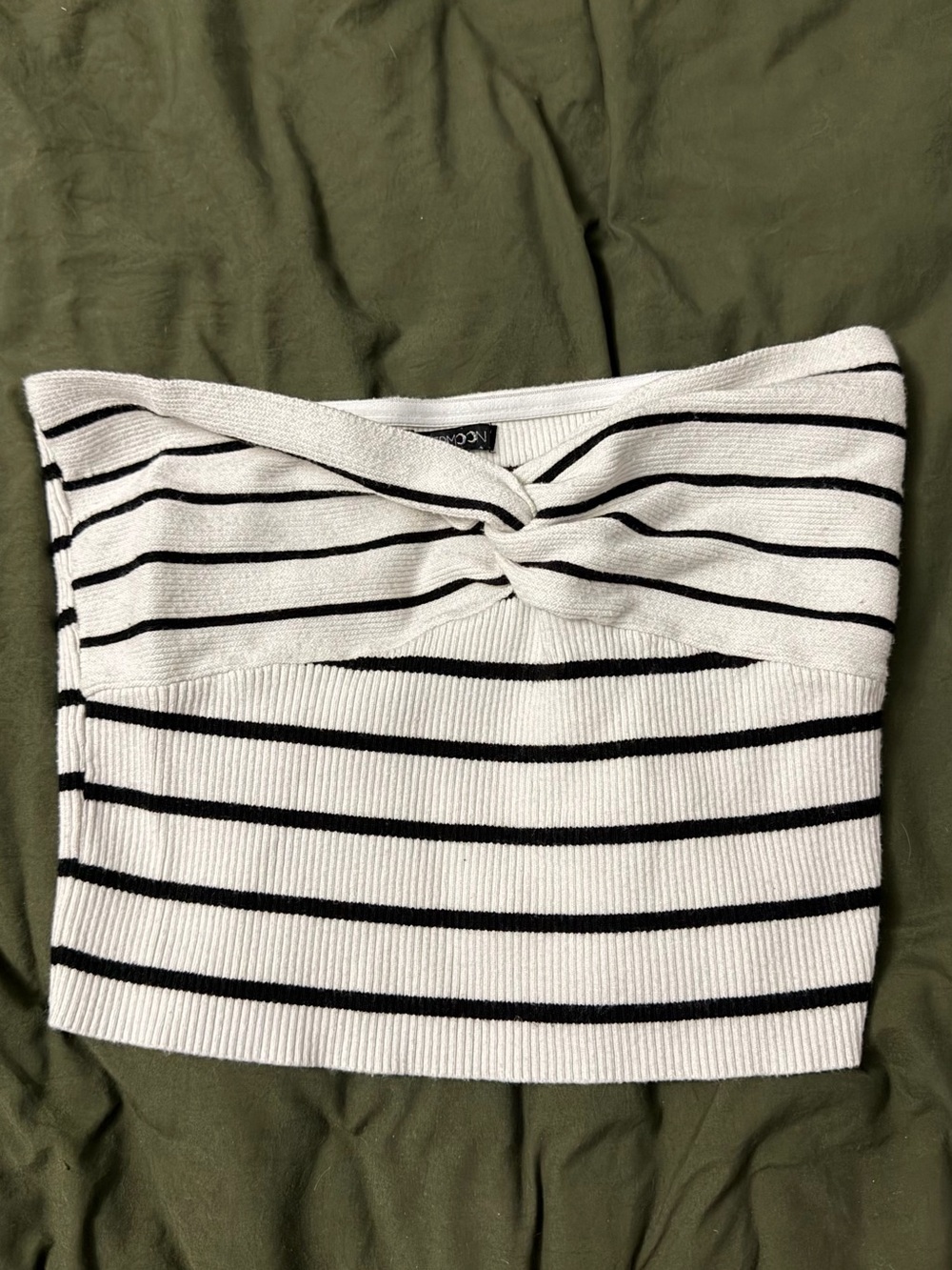 Striped Knit Twist Bandeau Top - Black & White